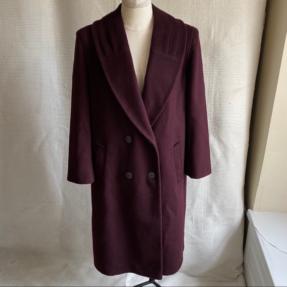 Vintage 80s 90s Wool 3/4 Long Midi Coat Wine Berry - Picture 4 of 8